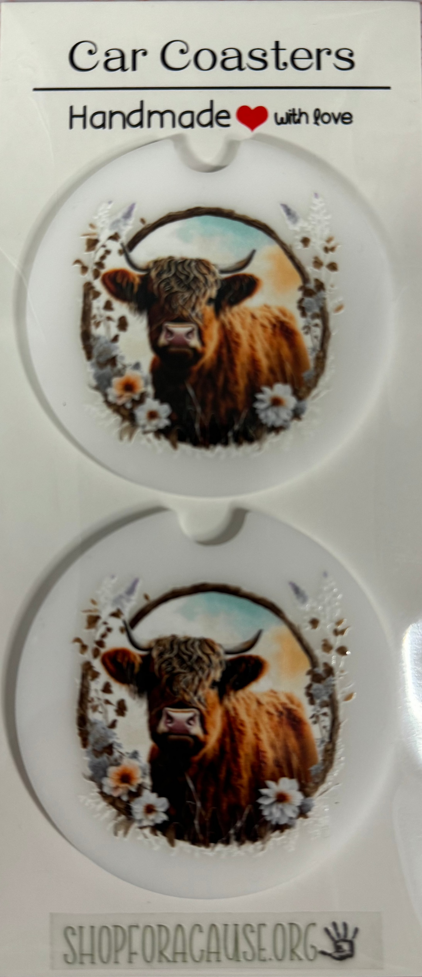 Highland Cow Car Coaster Set