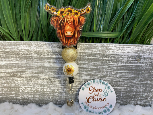 Highland Cow with Sunflowers Badge Reel