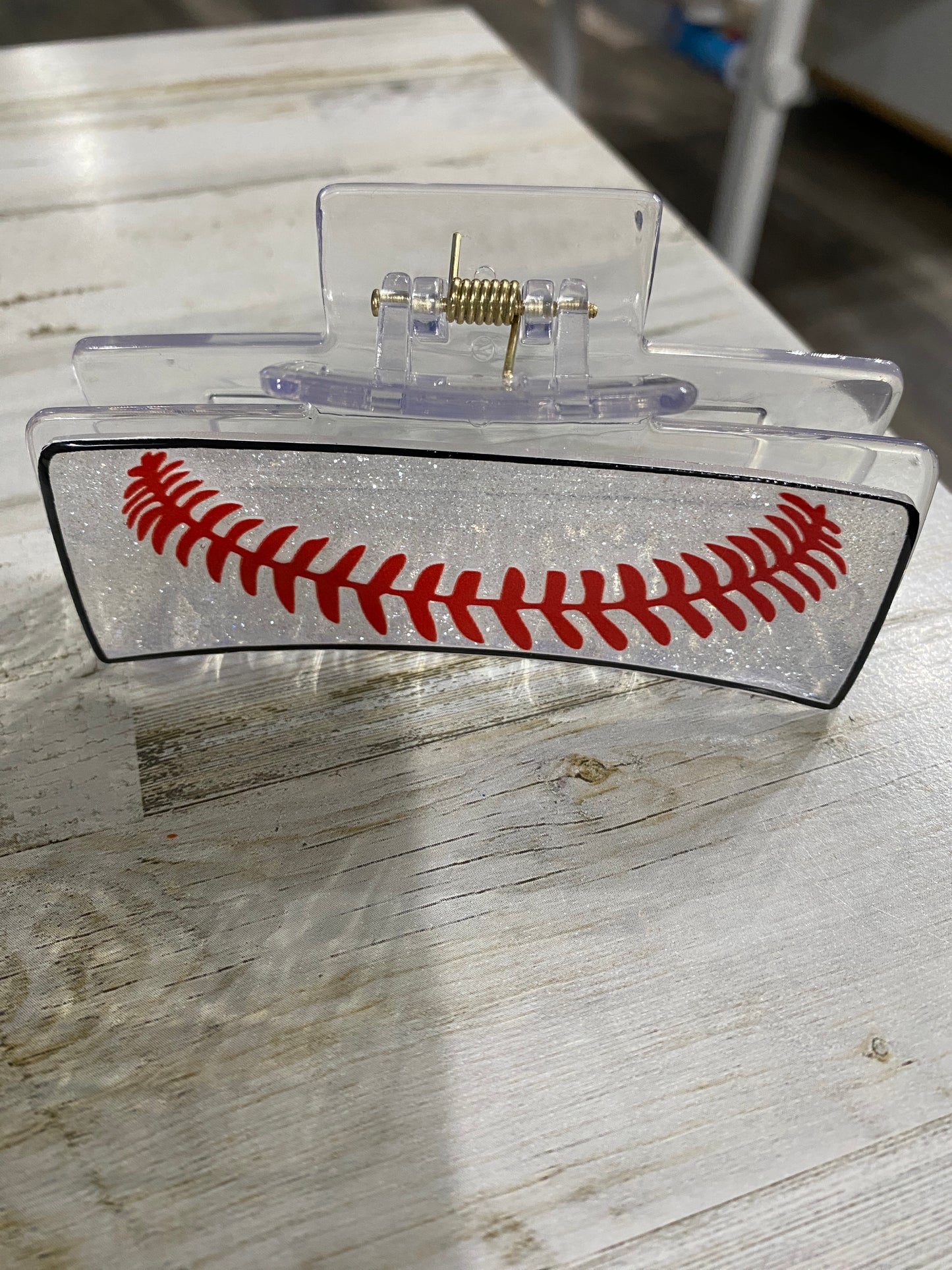 Baseball Glitter Claw Hair Clip