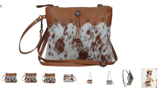 Myra Ornate brown Leather & Hair On Bag