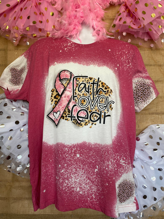 Faith Over Fear Breast Cancer Awareness Bleached Shirt