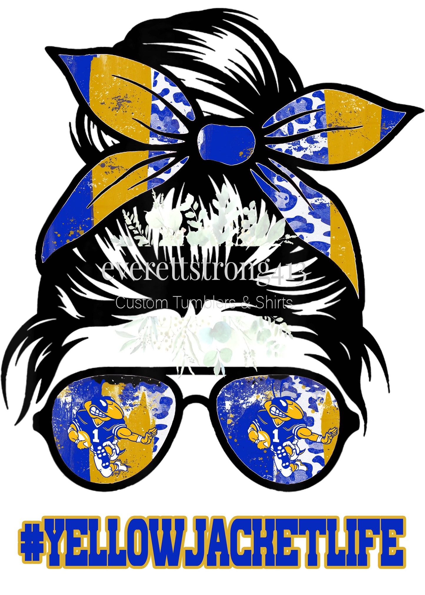 Yellow Jacket Life Messy Bun- Royal and Gold Digital File