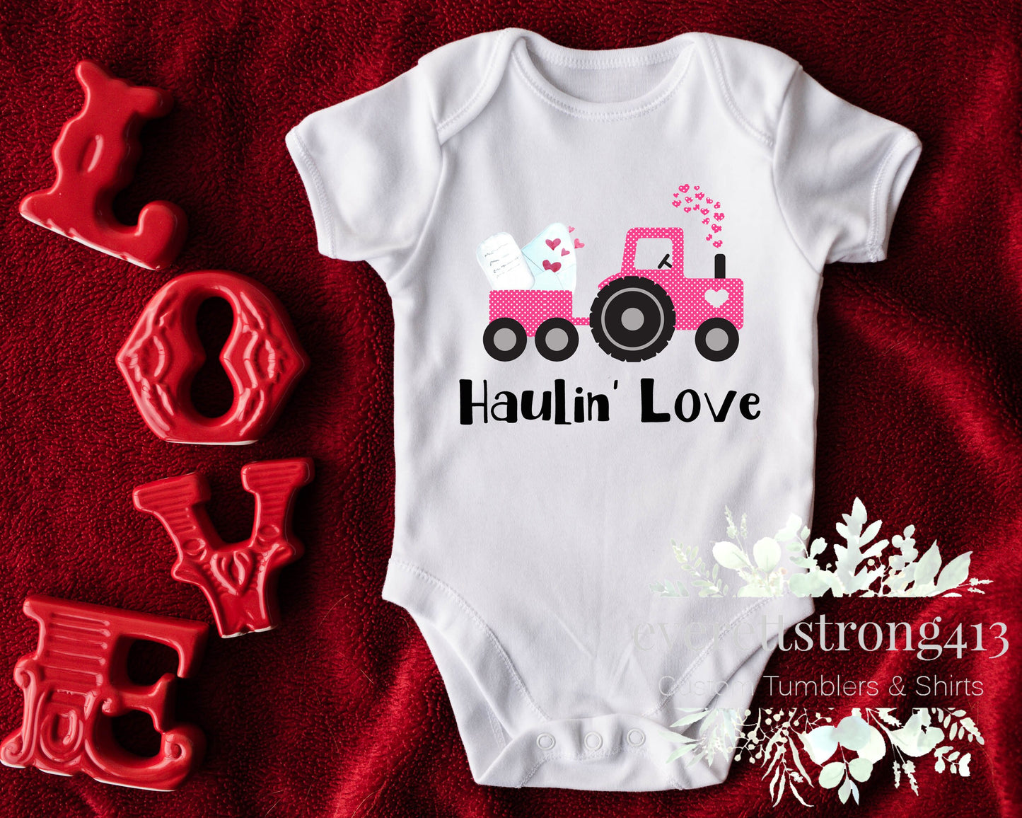 Haulin' Love Pink Polka Dot Valentine Onesie