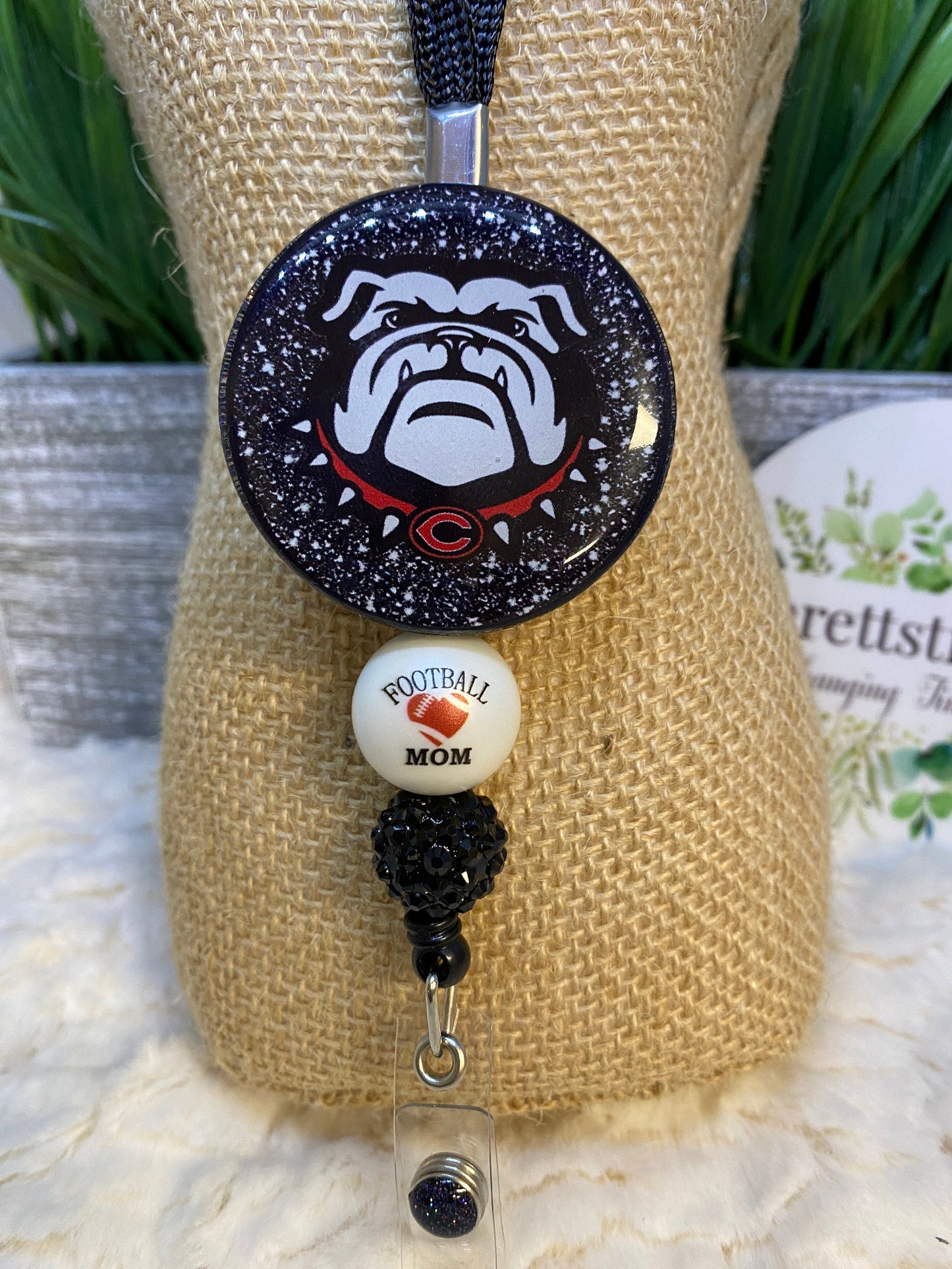 Bulldog Football Mom Lanyard with Retractable Reel