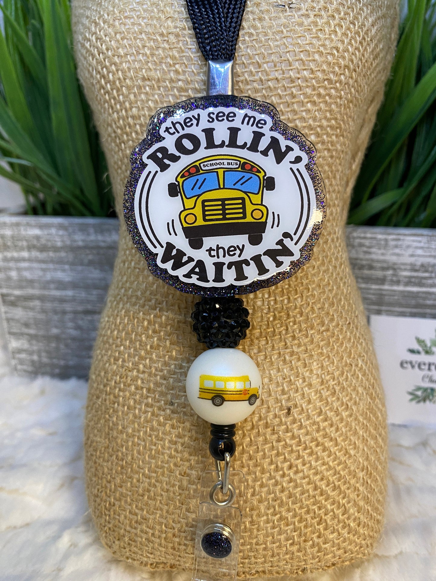 School Bus Love Tie Dye Lanyard with Retractable Reel