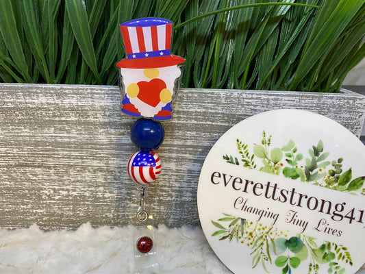 Gnome Independence Day Beaded Badge Reel