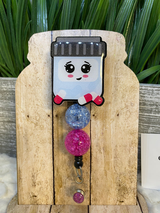 Pill Bottle Beaded Badge Reel