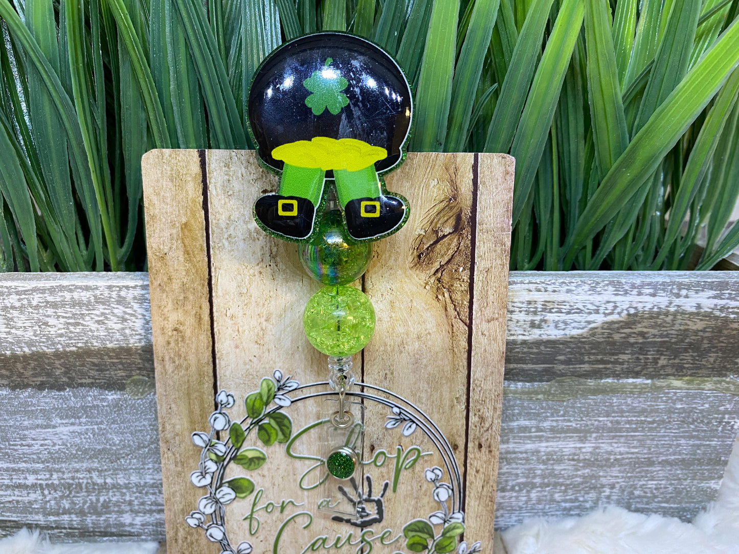 St. Patrick's Day Pot Of Gold Beaded Badge Reel