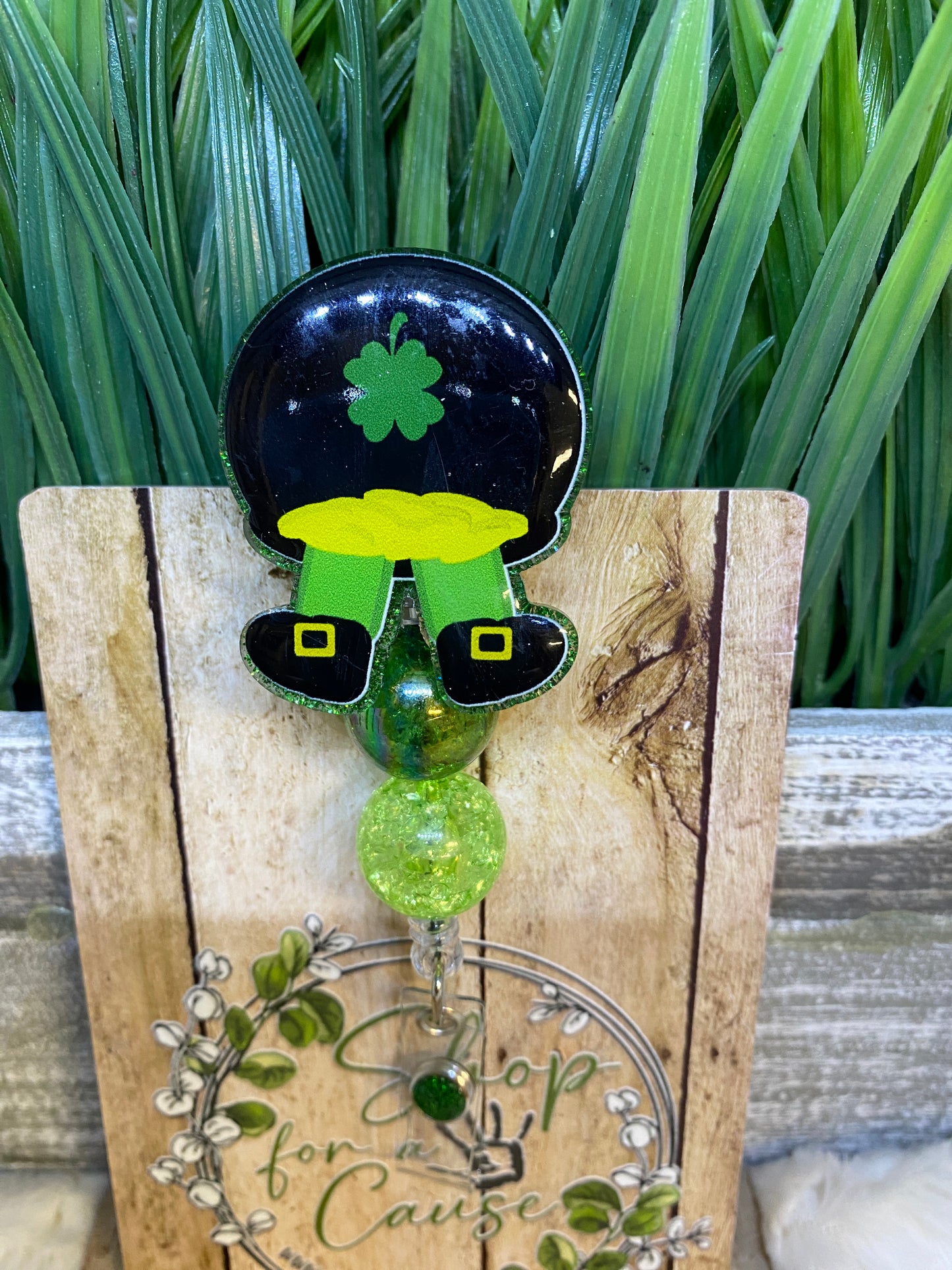 St. Patrick's Day Pot Of Gold Beaded Badge Reel