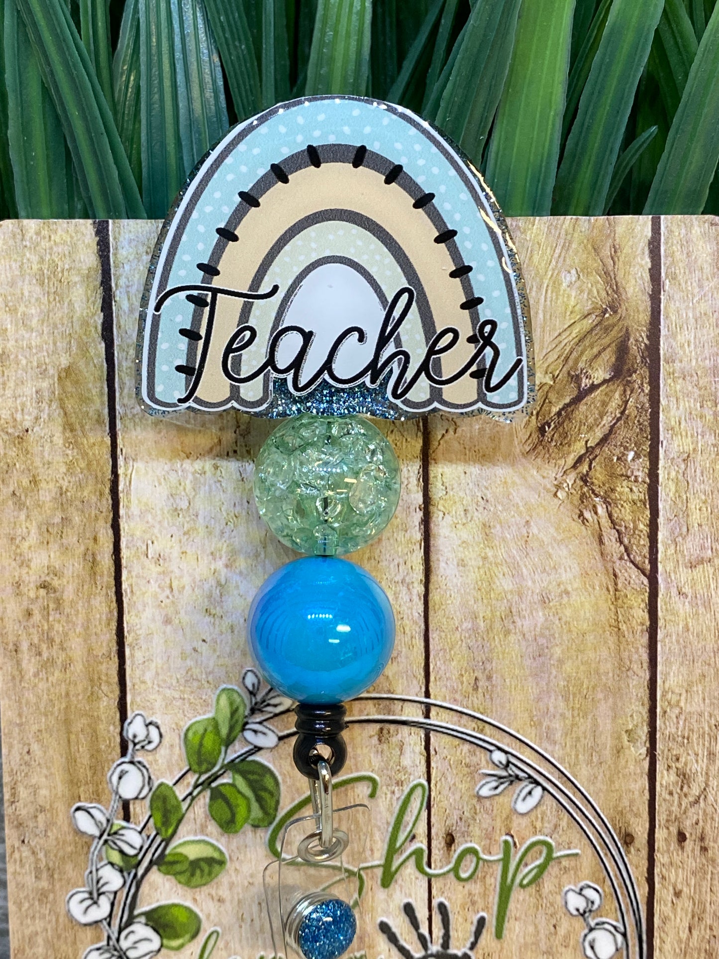 Teacher Rainbow Beaded Badge Reel