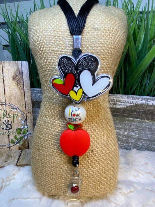 Hearts Teacher Lanyard with Retractable Reel