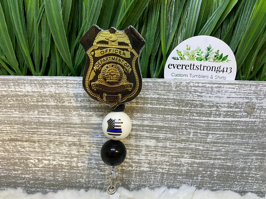 Police Shield Beaded Badge Reel