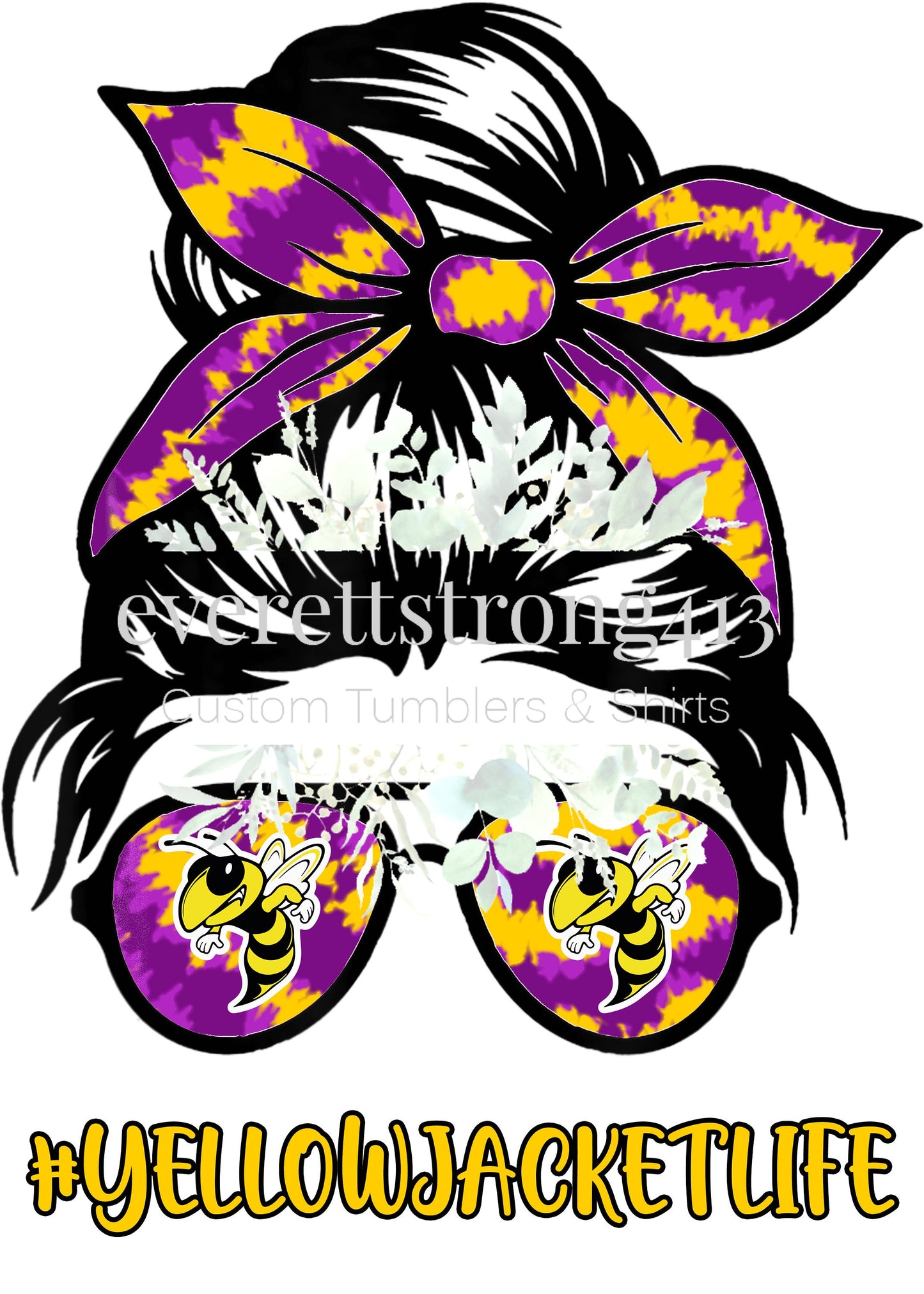 Yellow Jacket Life Purple Messy Bun Digital File with FREE Mockup