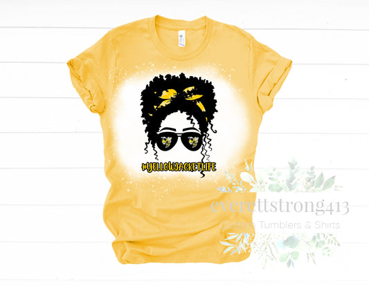 Afro Yellow Jacket Messy Bun Bleached Shirt