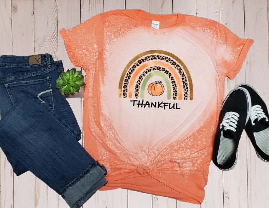 Thankful Pumpkin Rainbow Bleached T-Shirt