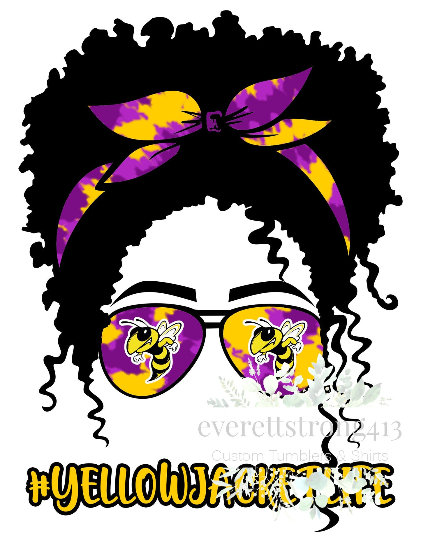 Yellow Jacket Life Afro Purple Messy Bun Digital File