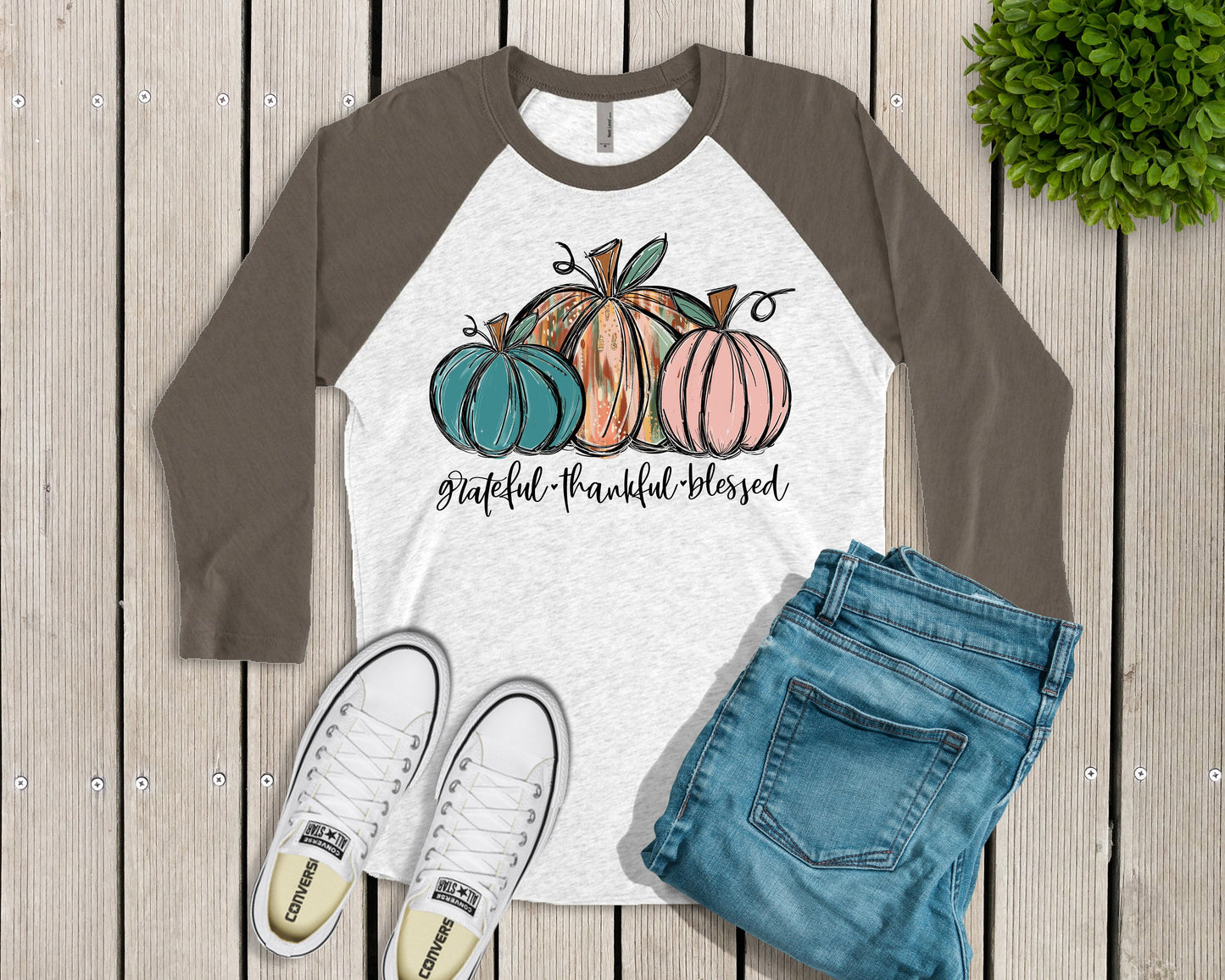 Grateful Thankful Blessed Raglan Shirt