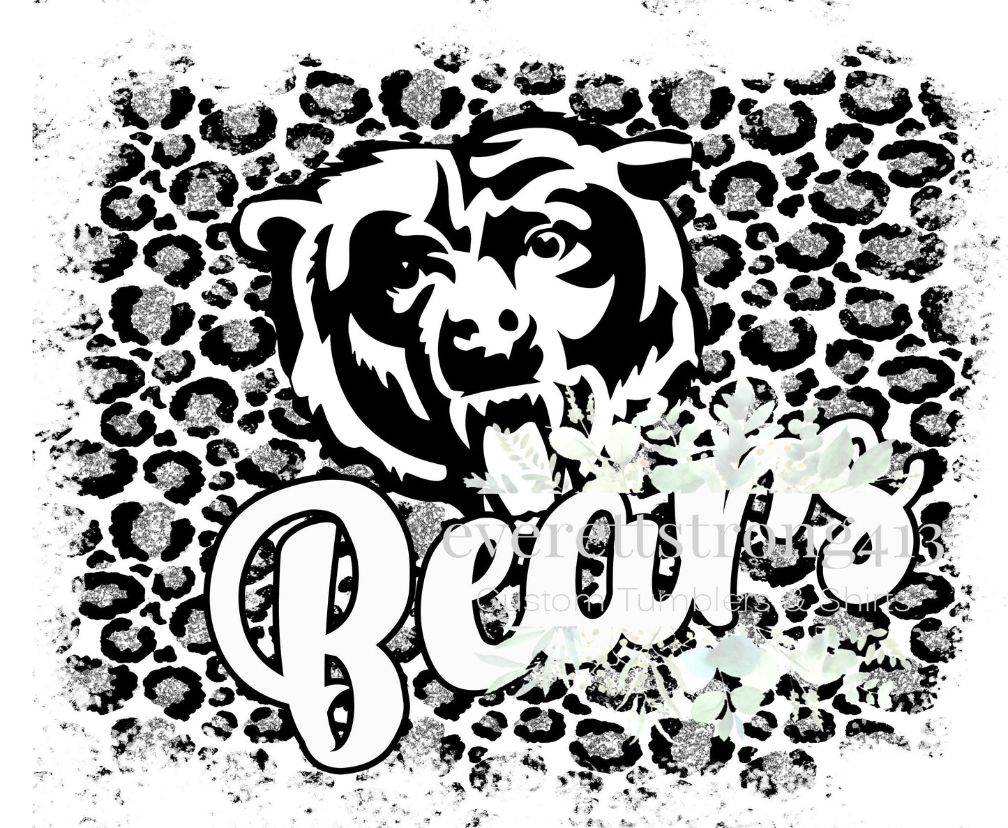 Bears Black, White, & Silver Cheetah Distressed  Digital File