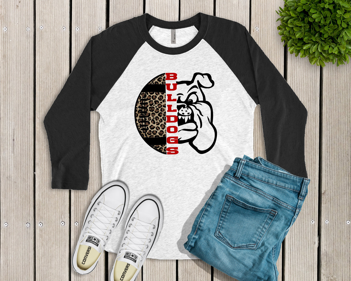 Bulldog Cheetah Football Raglan Shirt