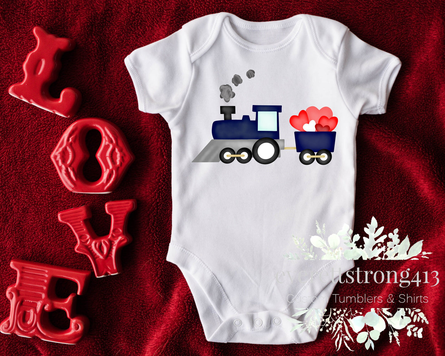 Watercolor Train Valentine Onesie