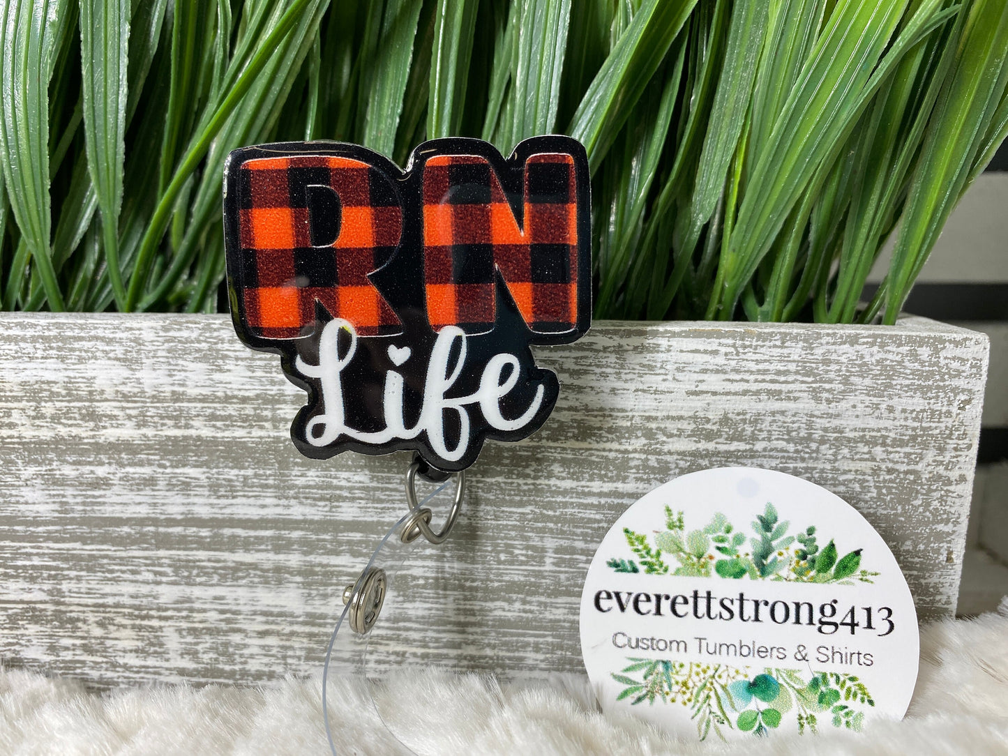 RN Life Buffalo Plaid Badge Reel