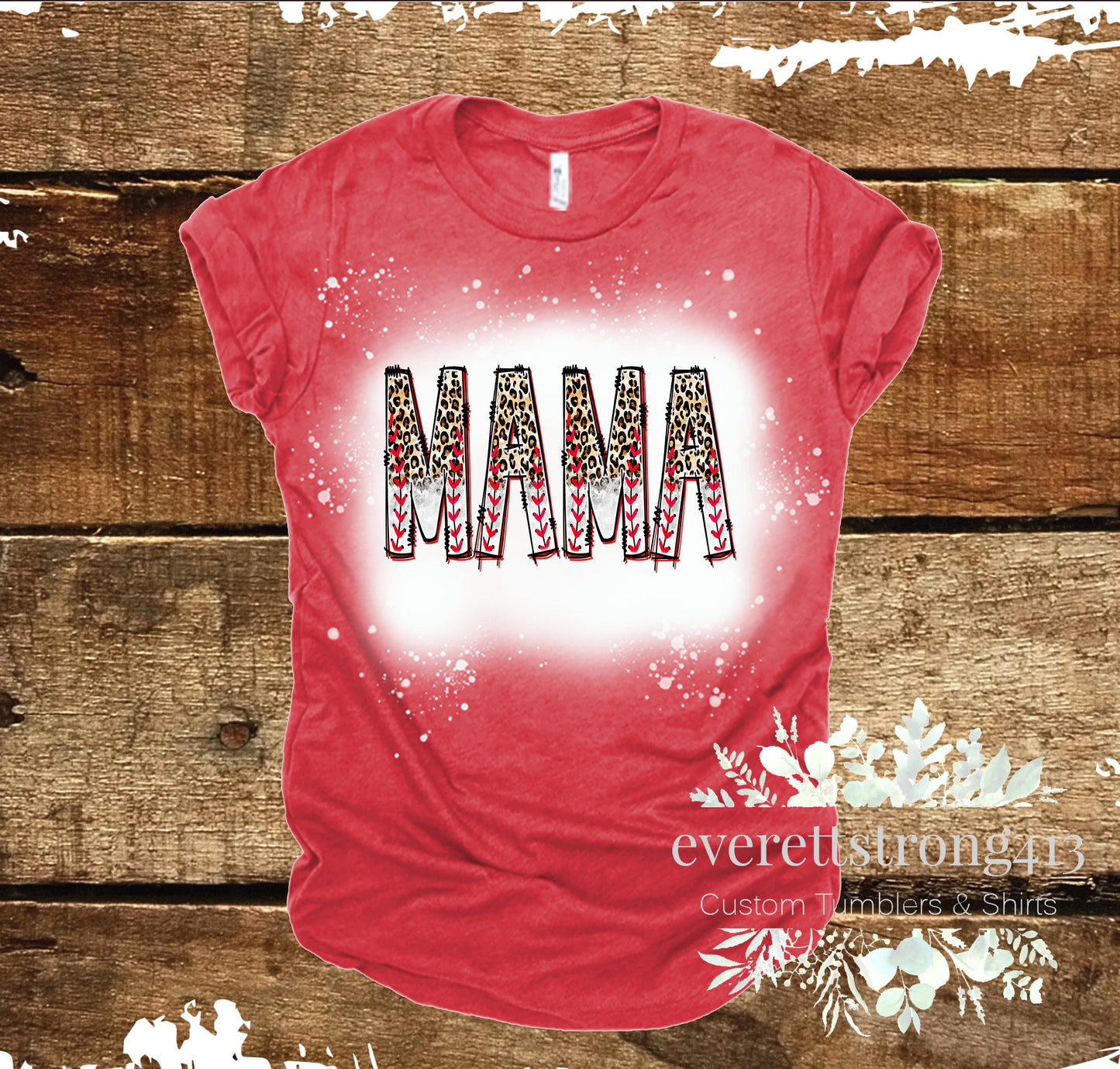 Baseball Mama Cheetah letters Bleached Shirt