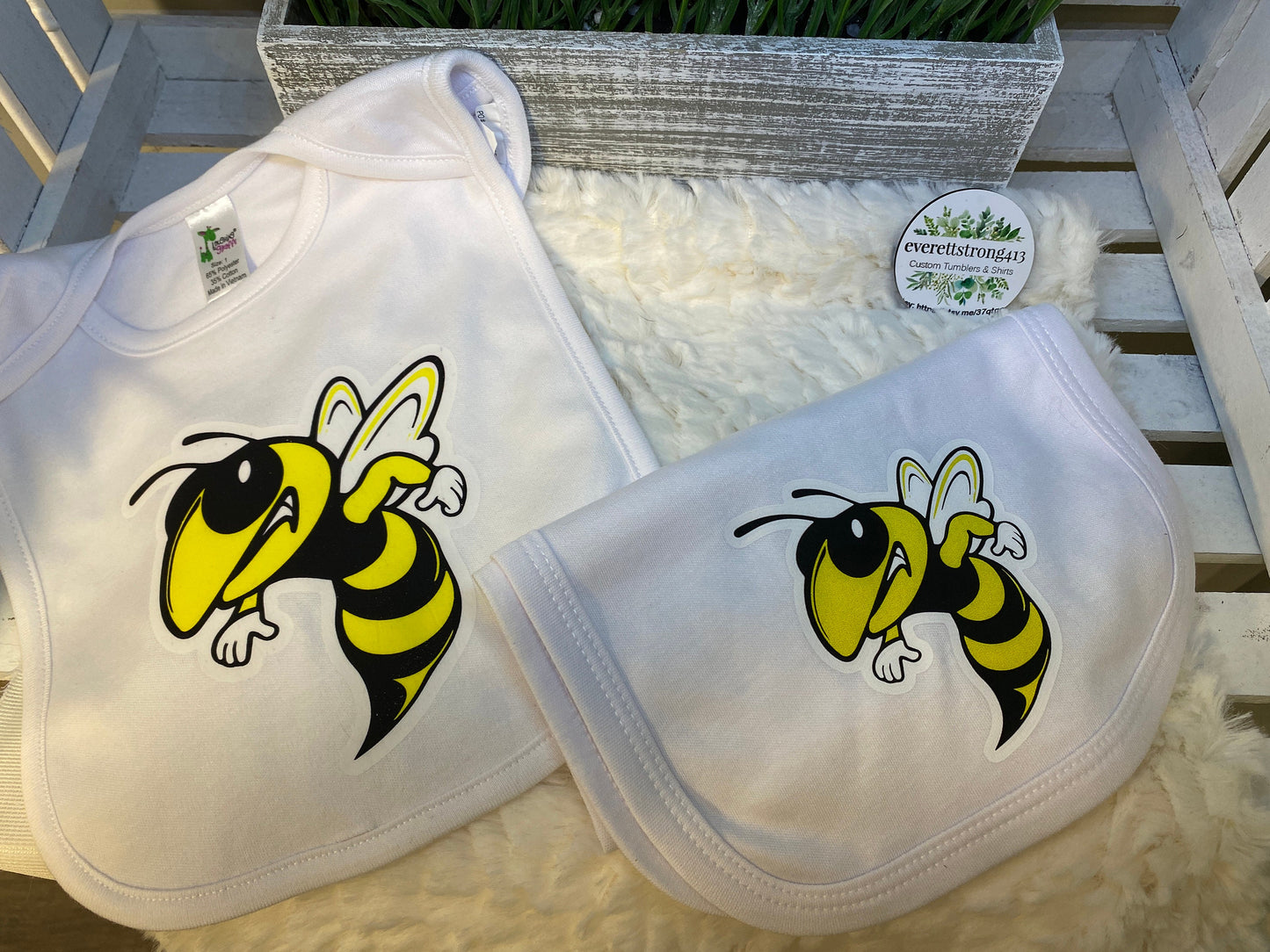 Yellow Jacket Mascot Matching Bib and Burp Rag Set