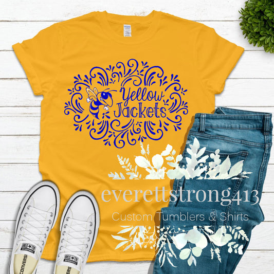 Royal Blue Yellow Jacket Scroll T-Shirt