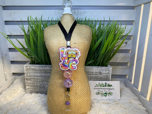 School Bus Love Tie Dye Lanyard with Retractable Reel